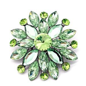 Atomic Flower Brooch Vintage Green Jeweled Elegant Floral Estate Jewelry Pin
